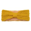 Yellow fleece lined knitted bow headband, retro winter warm ear protection hair band. - Turmeric