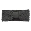 Dark grey cable knit headband with bow winter warm fleece lined ear warmer hair band - Dark Gray
