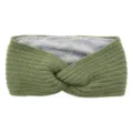 Green fleece lined knit headband variant, warm winter twist hair band for daily outdoor wear. - Bean Green