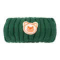 Dark green knitted hairband with cute bear patch, cozy winter wide brim hair hoop for women - Dark Green