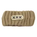 Khaki knitted hairband with embroidered XXX patch, casual wide winter headband accessory. - Khaki