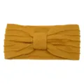 Yellow knitted bow headband for women, stylish striped hair accessory and warm winter hair band. - Turmeric
