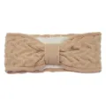 Knit headband with bow design and thick fleece lining for winter warmth, comfortable ear warmer. - Beige and Pink