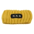 Yellow knitted headband with embroidered cross patch, soft wide hair hoop for daily styling. - Yellow