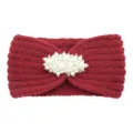 Bandeau en tricot rouge foncé avec perles blanches, accessoire de cheveux d'hiver. - Rouge Jujube