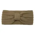 Khaki knitted headband for women, stylish winter warm bow hair band with ribbed texture. - Khaki