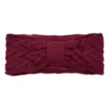 Burgundy cable knit headband with bow, thick fleece lined winter warm hair accessory. - Burgundy