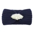 Bandeau tricoté bleu marine avec ornements de perles et cristaux accessoire cheveux hiver - Bleu marine