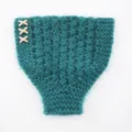 Fascia in maglia verde con strass X di cristallo, paraorecchie felpato per inverno. - Stile Croce Strass / Verde Ciano