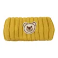 Cute yellow knitted hairband with embroidered bear patch, soft wide hair hoop for women face wash. - Yellow