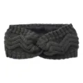 Dark grey knit twist headband for women, thick wool winter fleece lined warm ear warmer hair band. - Dark Gray