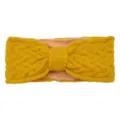 Yellow cable knit bow headband with warm plush lining, cozy winter hair accessories. - Turmeric