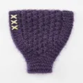 Fascia in maglia soffice viola con ciondoli strass X. Caldo accessorio per capelli e orecchie. - Stile Croce Strass / Viola