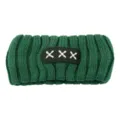 Green knitted hairband with stylish embroidered patch design, perfect for daily wear and washing face. - Dark Green