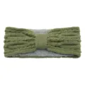 Olive green cable knit headband with cozy fleece lining and cute bow detail for winter. - Bean Green