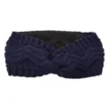 Dark blue knitted headband with twist design and fleece lining for winter ear warmth - Navy Blue