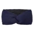 Knitted twist headband with plush fleece lining for winter warmth and comfortable daily wear. - Navy Blue