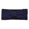 Navy blue fleece-lined cable knit headband, winter warm ear warmer bow hair accessory. - Navy Blue