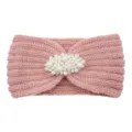 Bandeau tricoté rose pour femme, élégant serre-tête perlé, accessoire cheveux chaud d'hiver. - Rose Brumeux