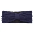 Dark Blue Knitted Bow Headband Fleece Lined Ear Warmer Winter Hair Band Accessory - Navy Blue