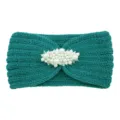 Bandeau tricoté perles chic hiver chaud cerceau élégant torsade accessoires cheveux femmes - Bleu Aqua