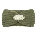 Bandeau tricoté vert olive confortable avec un élégant ornement de perles pour l'automne. - Vert Cornichon