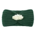 Bandeau tricoté vert avec perles blanches, serre-tête chaud d'hiver pour femmes et accessoire. - Vert Foncé