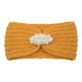 Bandeau en tricot jaune avec perles bandeau de laine chaud pour femme hiver yoga lavage visage. - Curcuma