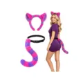 Pink purple plush cat ears headband and fluffy animal tail set for cosplay party. - Plush 2-Piece Set