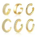 Gold-plated ear cuff set, non-pierced cartilage earrings, elegant stacking jewelry for women. - Multi-Style Geometric Zirconia Ear Cuff Set (e857) / 14k / 6 Pieces/Pack / Silver