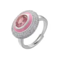 Anello aperto ovale in zircone rosa con goccia d'olio e pietre scintillanti, stile dolce. - Ovale / Oro Bianco Rosa Smalto Rosa Zirconia Ovale