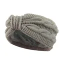 Cozy grey cable knit headband with plush lining and bow knot, warm winter ear warmer. - Light Gray