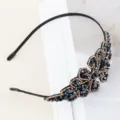 Crystal beaded headband detail close up, elegant black and gold rhinestone hair hoop ornament. - Navy & Gold