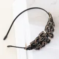 Exquisite black crystal beaded headband, handmade side floral hair hoop detail for women. - Black and Gold