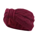 Chunky knit fleece lined headband warm winter ear warmer bow hair accessory wine red - Wine Red