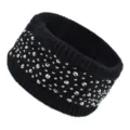 Black rhinestone knitted headband winter warm fleece lined hair band fashion accessory - Black