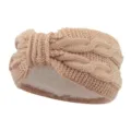 Cozy fleece-lined knitted headband with a cute bow design, perfect warm winter ear warmer. - Pink