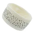 White rhinestone knit headband, fleece lined warm winter hair accessories for women. - White