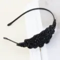 Black beaded headband crystal hair hoop elegant rhinestone hair accessory for women daily wear - Black