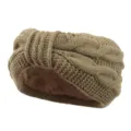 Winter warm cable knit headband fleece lined ear warmer bow hair accessory for women. - Khaki