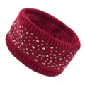 Winter knitted fleece-lined rhinestone headband warm elastic hair band accessory for women - Wine Red