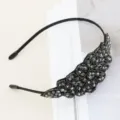 Handcrafted crystal beaded thin headband elegant dark rhinestone hair hoop for women chic accessory - Dark Gray