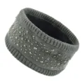 Grey knitted rhinestone headband, fleece lined ear warmer, winter warm hair accessory. - Dark Gray