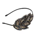 Handmade crystal beaded leaf headband alloy thin hair hoop elegant women hair accessory - Navy Blue Rhinestone Leaf