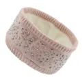 Roze Strass Gebreide Hoofdband Warme Fleece gevoerde Winter Oorwarmer Haaraccessoire - Roze