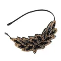 Handmade crystal rhinestone headband elegant black thin hair hoop for women party hair accessories - Curved Leaf