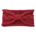 Red knitted headband for women, winter warm braided bow hair band, cozy ear warmer accessory. - Jujube Red