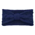 Dark blue knitted headband with a twist bow design, cozy winter ear warmer and hair accessory. - Navy Blue