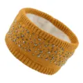 Chique gebreide hoofdband met strass en pluche voering, gezellige gele haaraccessoire. - Gembergeel