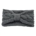 Knitted Bow Headband Solid Color Hair Band Winter Ear Warmer Fleece Hair Accessories - Dark Gray
